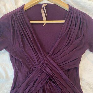 Bailey 44 Draped Gathered V-Neck Plum Jersey Top